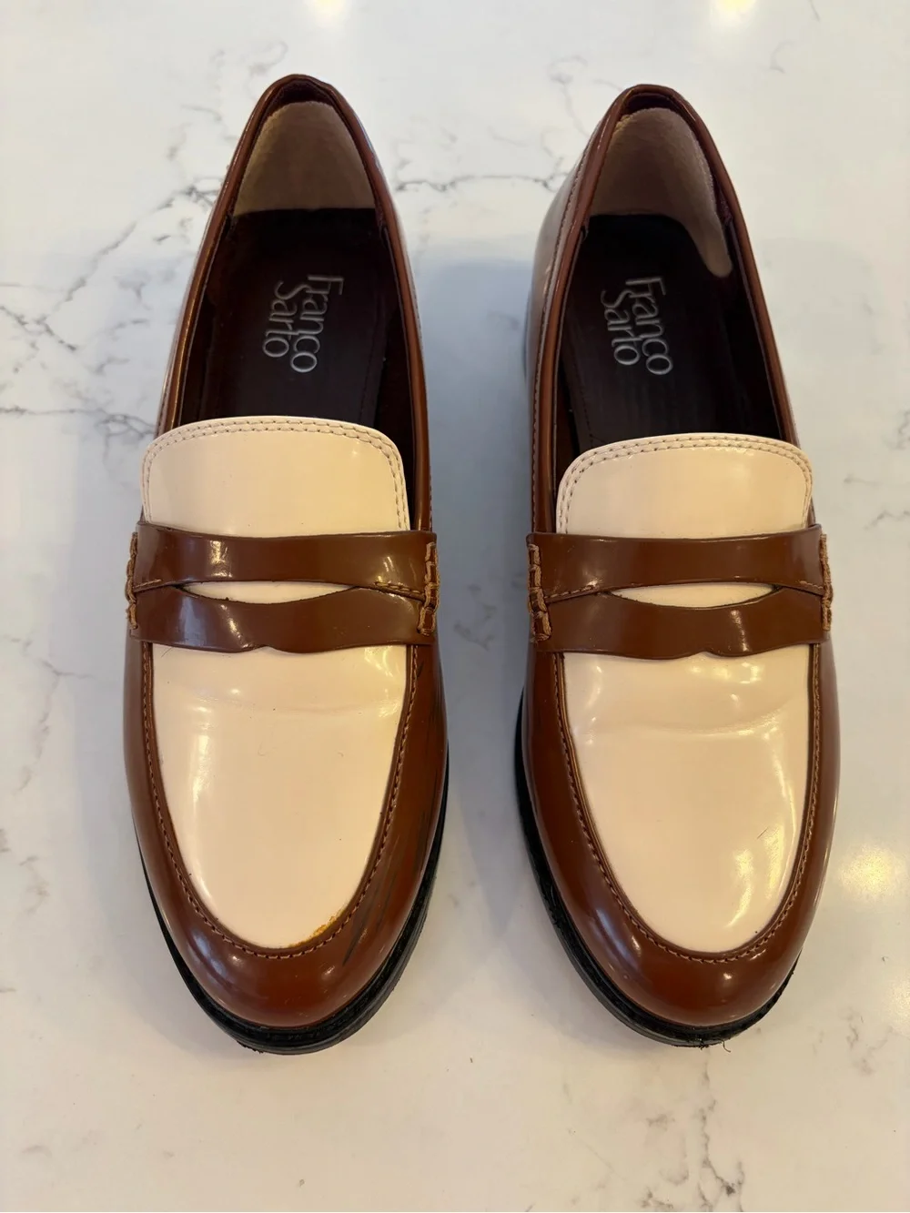 Franco Sarto Two-Tone Brown and Cream Women's Penny Loafers